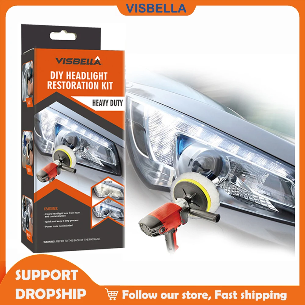 

VISBELLA Headlamp Polishing Paste Kit DIY Headlight Restoration for Car Care Repair Hand Tool Sets Head Lamp Lenses by Machine