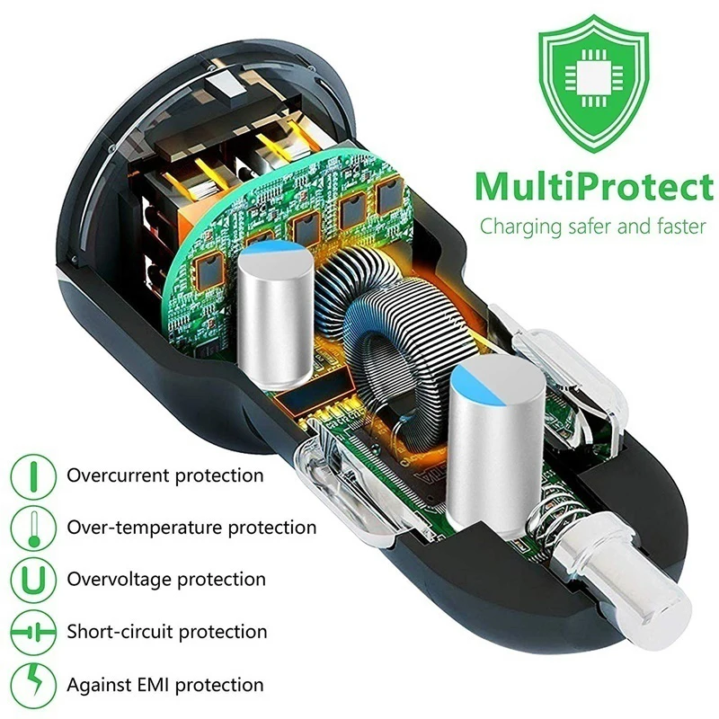 Автомобильное зарядное устройство с 3 USB-портами быстрая зарядка Qick 0