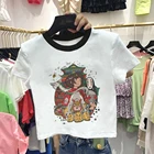 Футболка женская с безликим принтом, Милая Короткая уличная одежда в стиле хип-хоп, с изображением призрака, летняя, Y2k