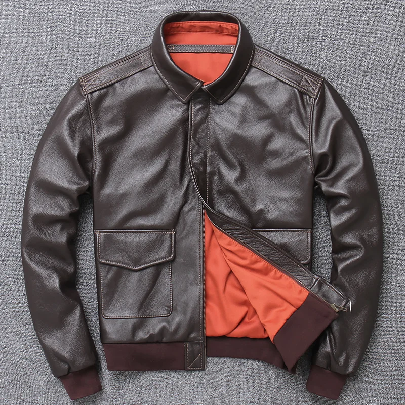 

Male Genuine Leather Jacket Brand Designer A2 Pilot Air Force Vintage Motorcycle Biker Jacket Large Size Coat DHL Free Shipping