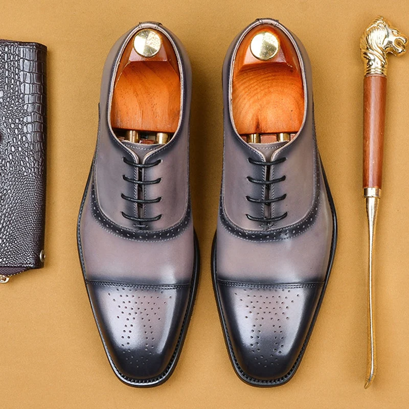 Большие размеры летние вечерние туфли-Броги из натуральной кожи Мужские дышащие