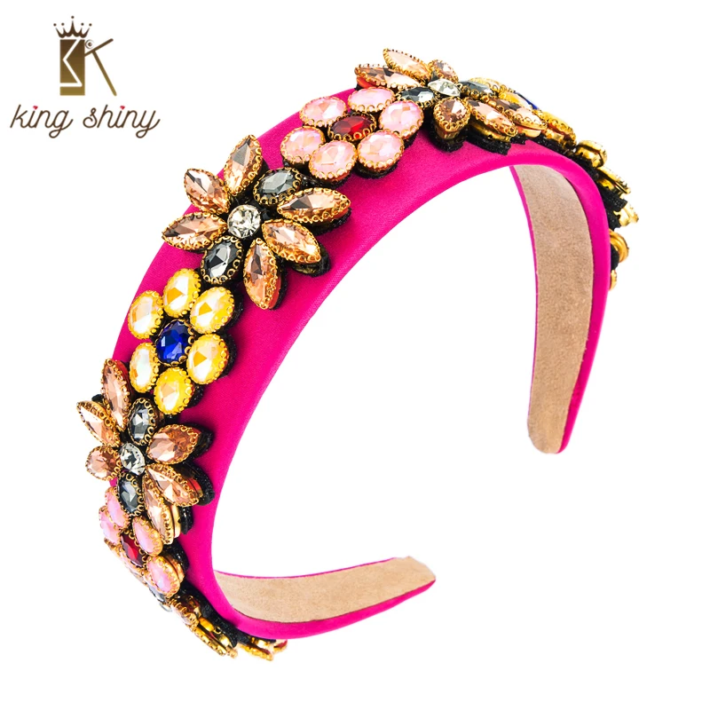 

King Shiny Baroque Palace Flower Headband for Woman Vintage Crystal Rhinestone Beaded Statement Hairband Girls Jewelry Accessory