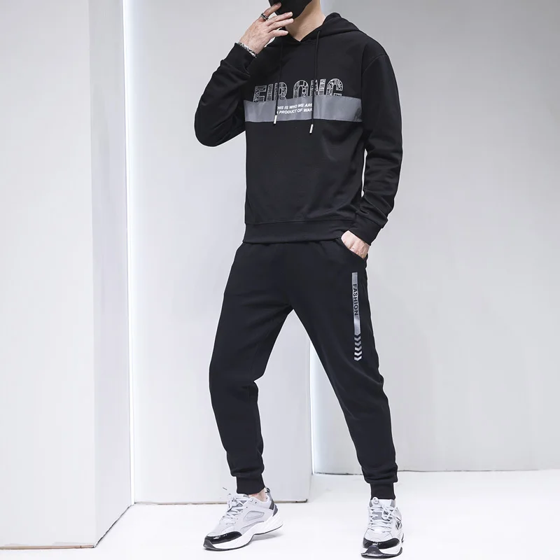 Мужской спортивный костюм из двух предметов повседневный в стиле пэчворк с