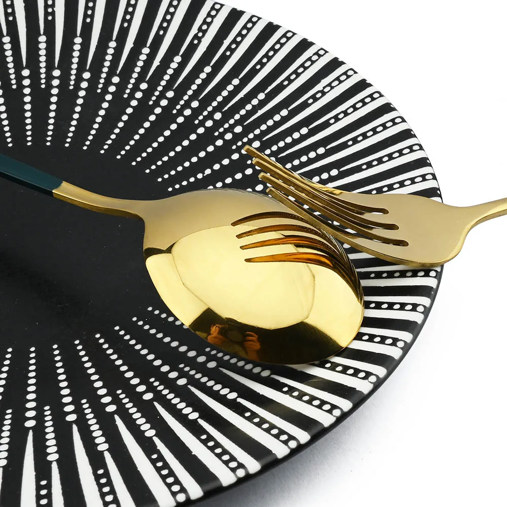 24Pcs Stainless Steel Dinnerware Set Kitchen Green Gold Cutlery Knife Fork Spoon Flatware Tableware Minimalist Silverware | Дом и сад