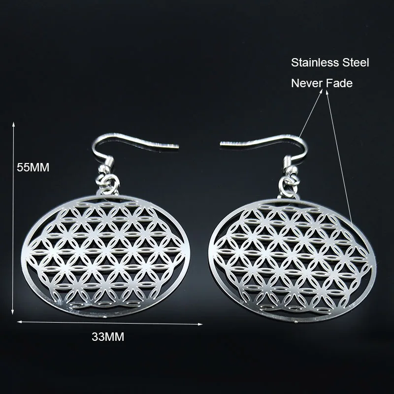 Flower of Life Stainless Steel Dangle Earrings Women Silver Color Earring Jewelry joyas de acero inoxidable para mujer E1534S02 | Украшения