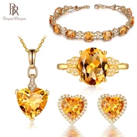bague ringen trendy gold color fashion jewelry set for charm lady with gemstones artificial citrine women party wholesale gift