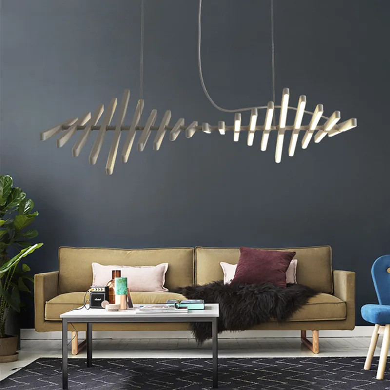 Креативная Современная Художественная светодиодная люстра в виде рыбьей кости с