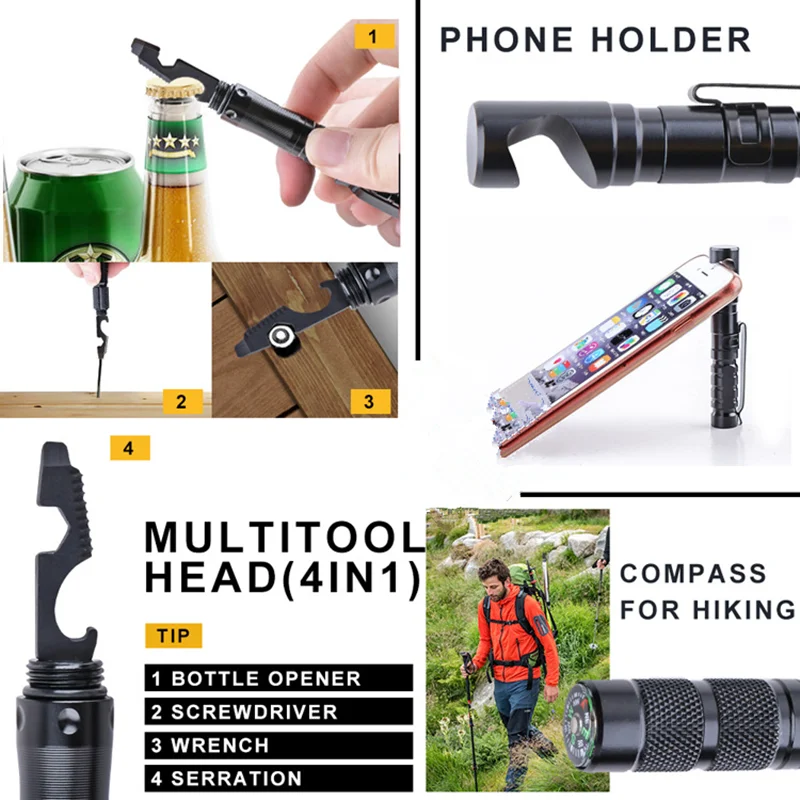 

Multifunctional Tactical Pen Mobile Phone Holder Tactical Self-Defense Pen Touch Screen Pen Outdoor Survival Tool With Compass