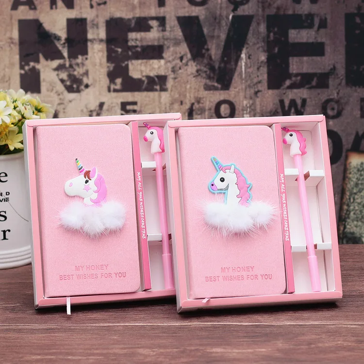 Cute Creative Beautiful Pink Unicorn Hardcover Planner Notebook Set Diary Book with Pen School Supplies Students Girls Gift | Канцтовары