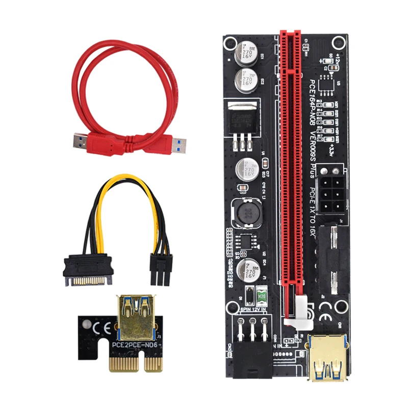 

10Pcs/Lots 6LED Lights VER009S PCI-E Pcie Riser Card Ver 009S USB 3.0 SATA 15Pin to 6pin Extender Adapter For BTC Mining Miner