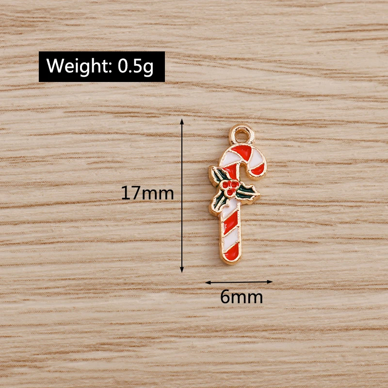 

10pcs 6*17mm Christmas Candy Cane Charms for Necklaces Pendants Earrings Enamel Colorful DIY Xmas Charms Jewelry Findings Making