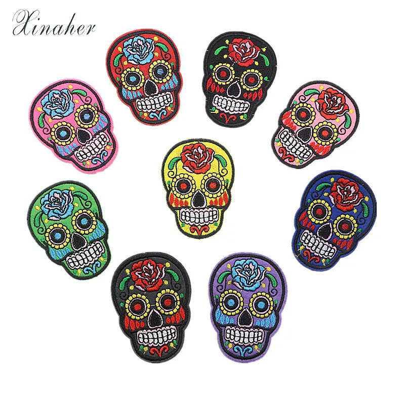 9 шт./лот патчи с вышивкой черепа в стиле панк-рок разные стили цветами розами