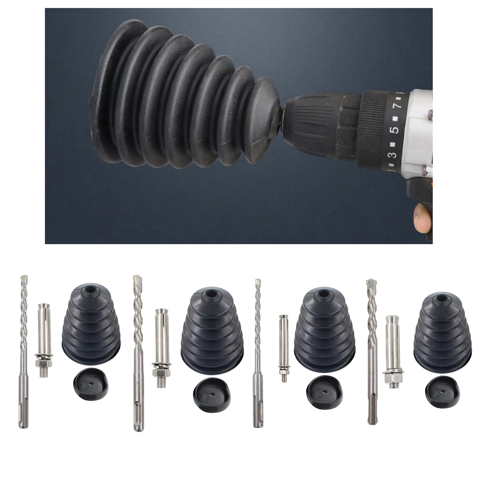 

Drill Cover Dust Proof Device Power Tool Utility Accessories, Drill Bit and Extension Set, Easy to Install, 4 Size to Choose