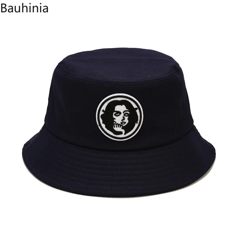 

Bauhinia Fashion Fisherman Sun Hat Embroidery Bucket Hat Hip Hop Beach Women Panama Outdoor Sports Flat Top Fishing Men Cap Bob