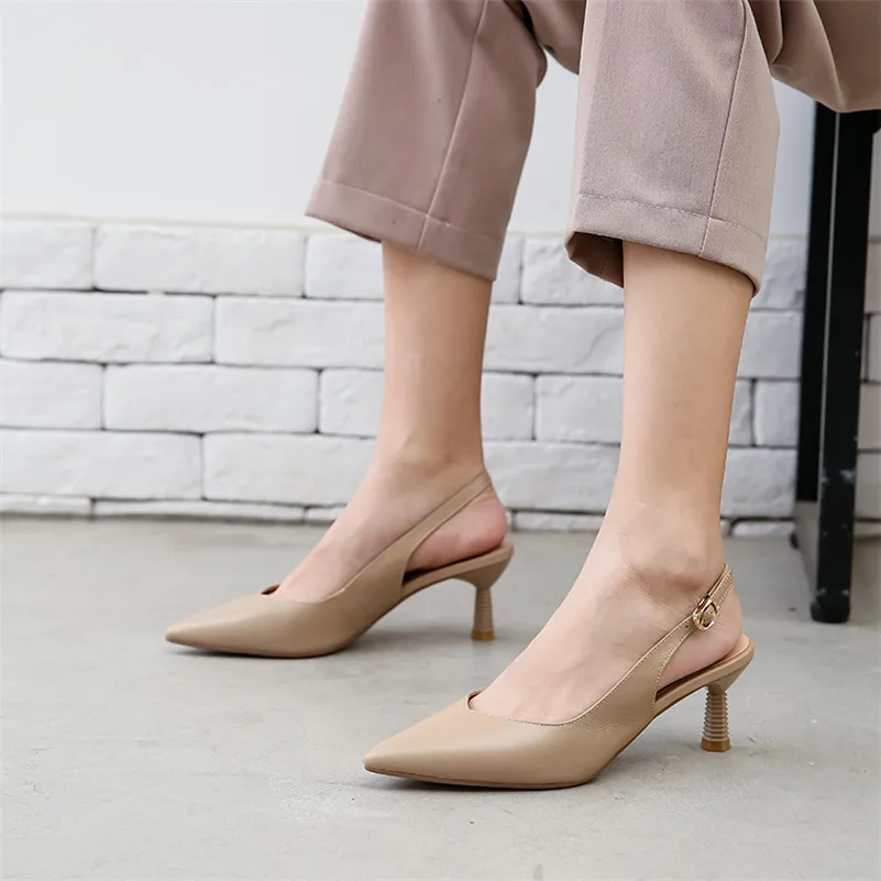 Женские Босоножки на каблуке Meotina летние туфли из натуральной кожи с острым