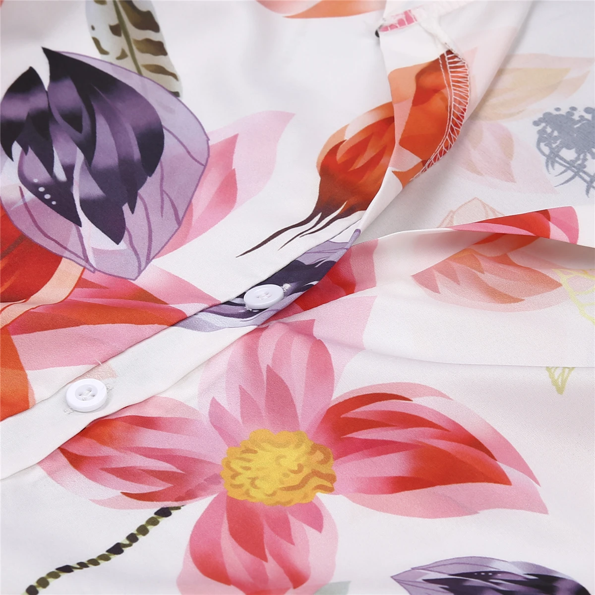 

Women Summer Half Sleeve Loose Floral Shirts Shirt OL Clothes Plain Casual Button Blouse Office Lady Summer Chiffon Shirts