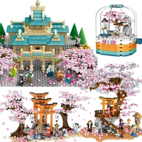 sembo sakura bricks shrine torii cherry blossom view building blocks assembly bricks children toys for girls birthday gifts
