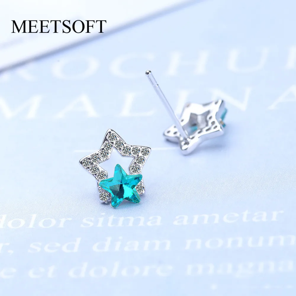 Женские серьги гвоздики MEETSOFT модные из стерлингового серебра 925 пробы с