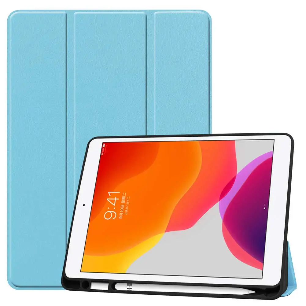 Light blue Трехслойный кожаный Флип Стенд кожаный чехол для iPad 10,2 iPad 7th Gen A2197 A2198 A2200 чехол противоударный чехол с авто режимом включения и выключения Смарт Обложка - Цвет: Light blue