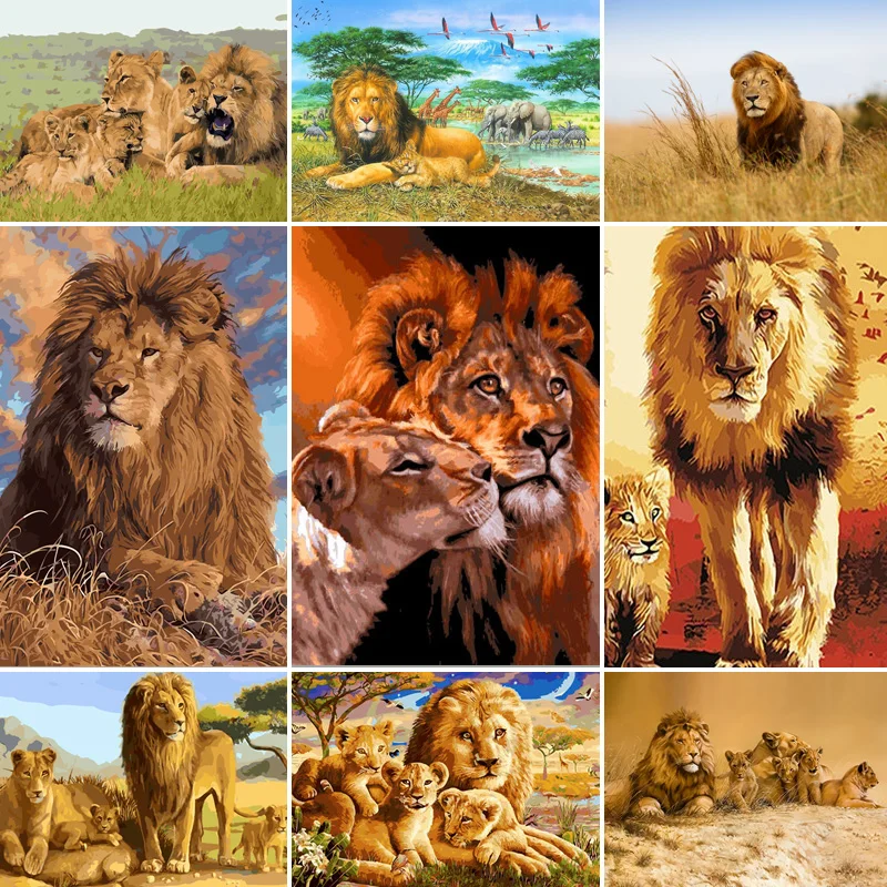 

50/65/75 см Раскраска по номерам для взрослых детей ручная роспись Лев жестокий зверь декоративная масляная живопись для украшения дома акрило...