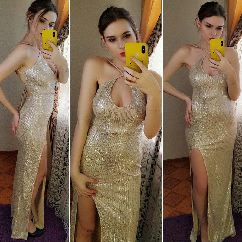сексуальные бежевое платье в полоскуПлатье с блестками длинное V образный вырез