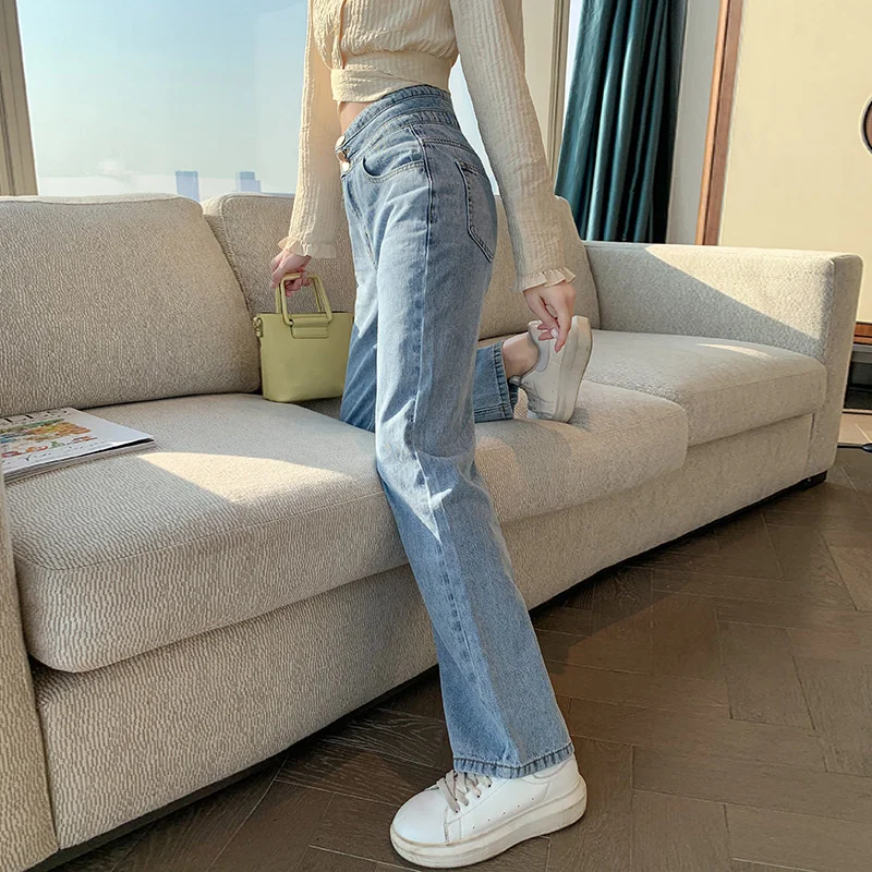 

Korean Style Straight Loose Mop Pants 2021 Spring Summer High Waist Slimming Wide Leg Jeans Women Rac