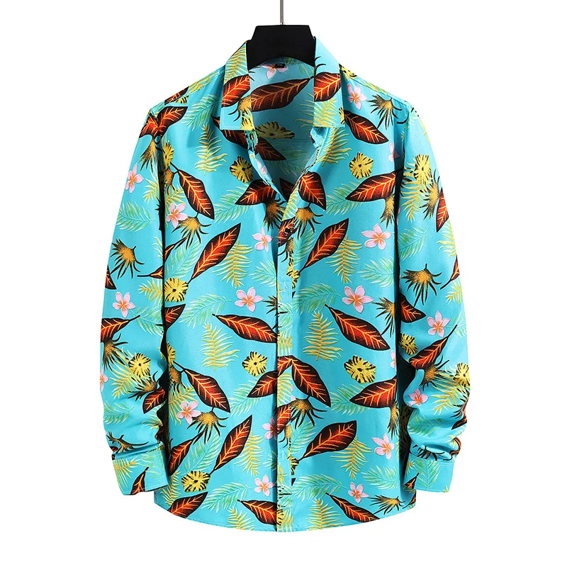 

Men'S Fashions 2022 Autumn Spring Clothes Shirts Long Sleeves OverSize 5XL 6XL 7XL Hawaiian Beach Casual Floral Print For Man