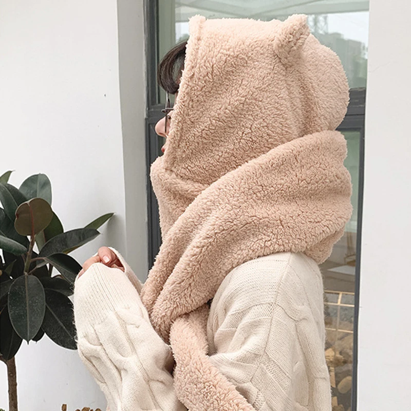 

Cute Bear Ears Warm Hat Scarf Women Girls Winter Hat Warm Scarf Hat Durable PR Sale