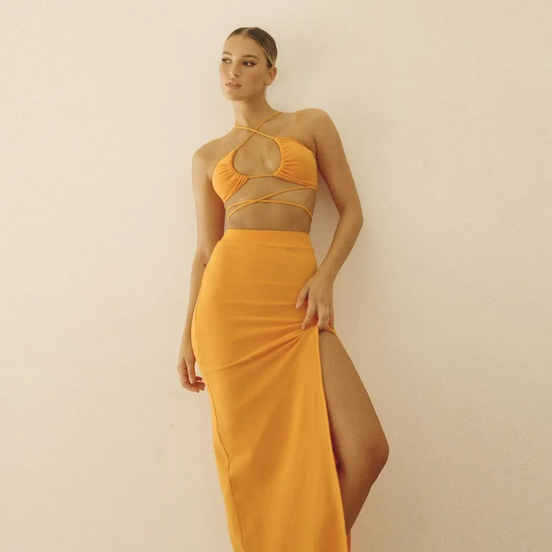 Женский комплект из двух предметов элегантный бандажный топ с вырезом лодочкой