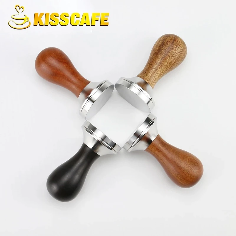 

304 Stainless Steel Base Coffee Powder Hammer Solid Wood Handle Tamper 49/51/53/58mm Barista Espresso Customized Accessory Tools