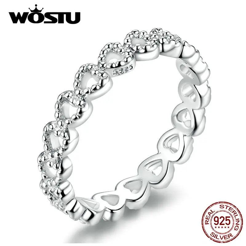 WOSTU 925, распродажа, Серебряное штабелируемое кольцо Forever Heart Love для женщин, бренд, модное кольцо, роскошное ювелирное изделие, подарок FB7223