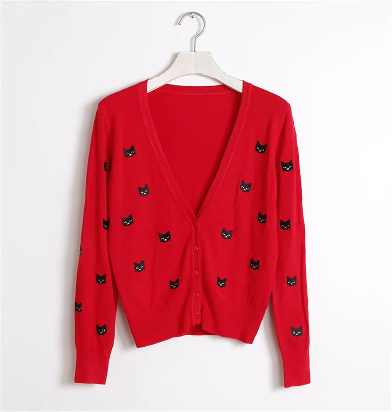 Женские джемперы 2018 Осенние новые элегантные тонкие свитера с вышивкой кота