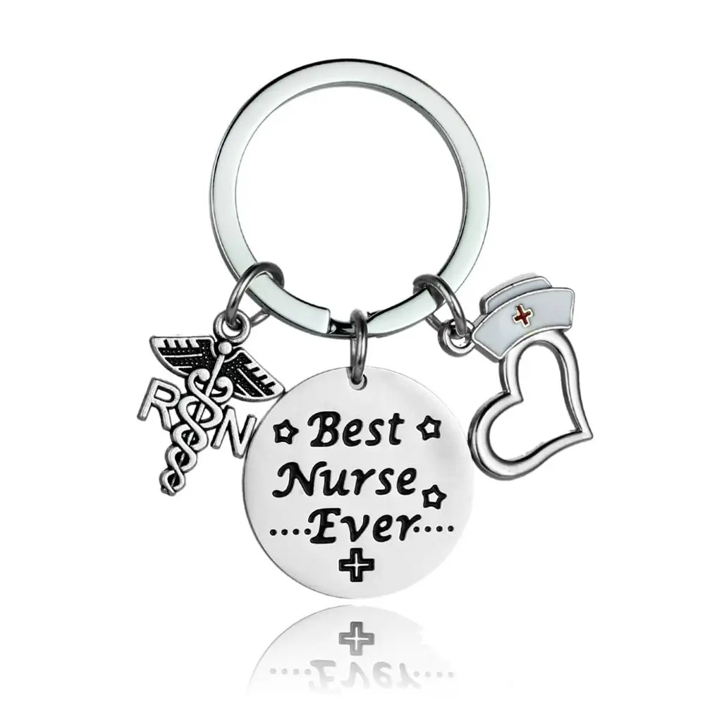 Nurse Keyrings Engraved Words RN Cap Pendant Charm Keychains Doctor Student Gifts Jewelry Stainless Steel Key Rings | Украшения и
