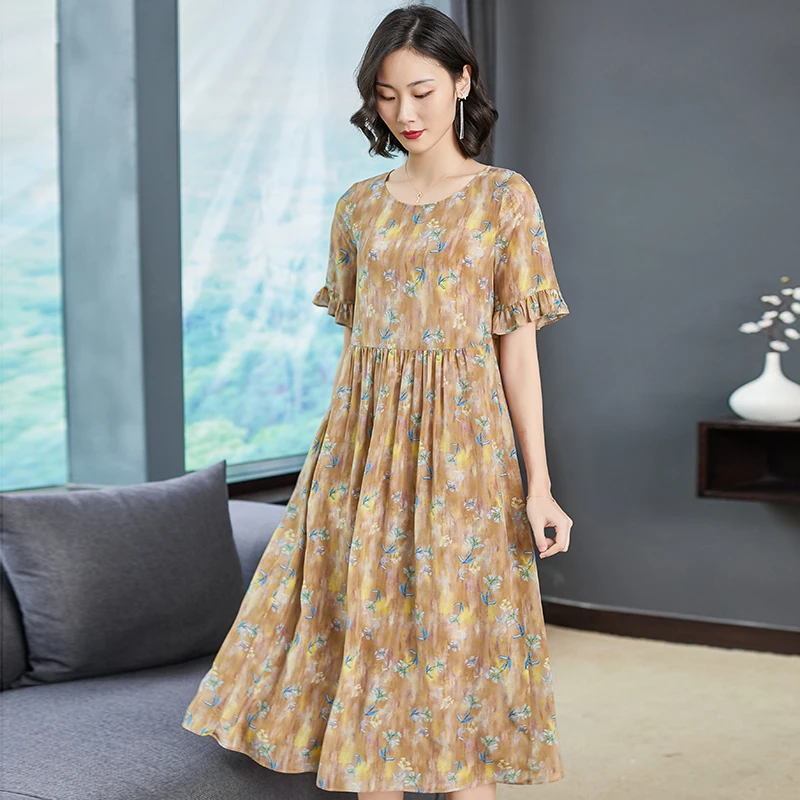 Женское Летнее шелковое платье женское миди пляжное с цветочным рисунком модные
