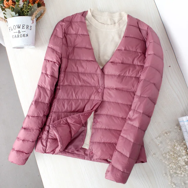 Pink Schinteon ультра тонкий пуховик 90% белый утиный пух тонкий пальто тонкий внутренний Нижняя короткая одежда Осень Новая мода - Цвет: Pink