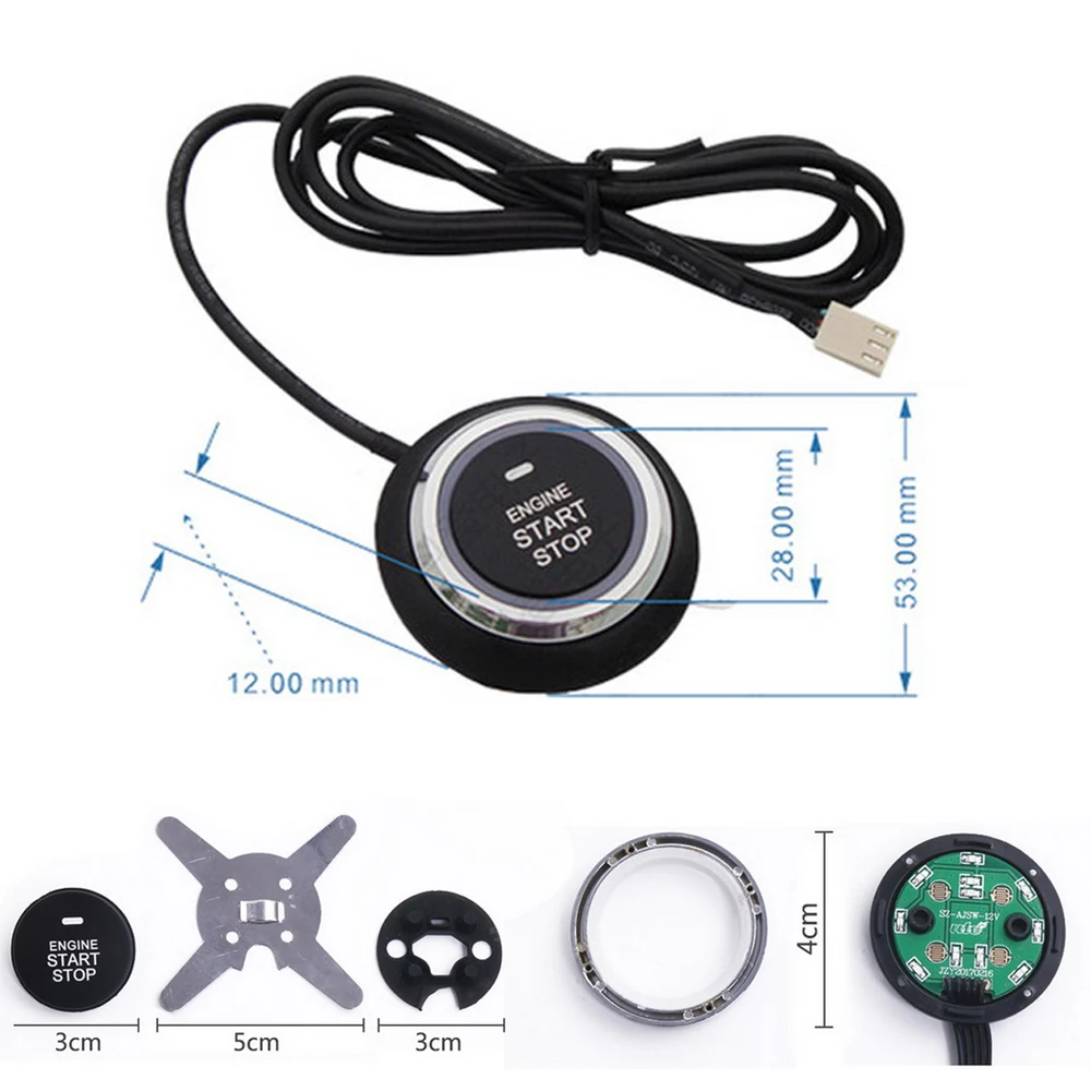 

12V Car Start Stop Button Engine Push Start Button Alarm Lock Keyless System Door Push Button Tactile Buttons Anti-theft