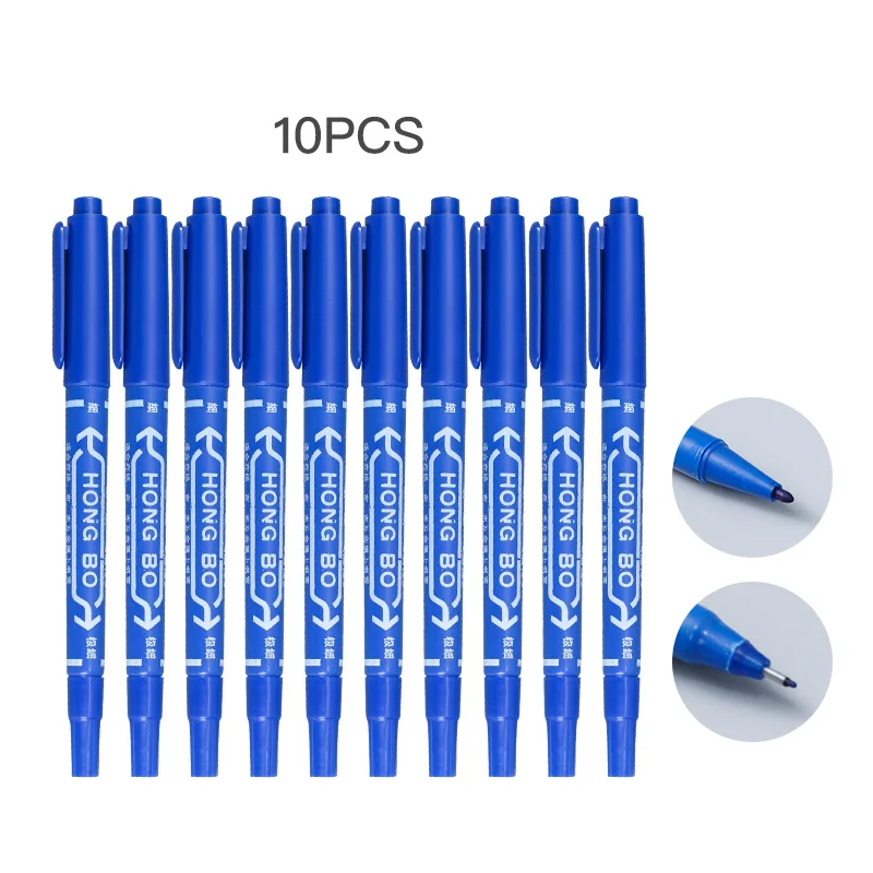 

10PCs/Set Black Red Blue Tattoo Marker Pen Dual-Tip Skin Marker Piercing Marking for Permanent Makeup Tattoo Supply Pen