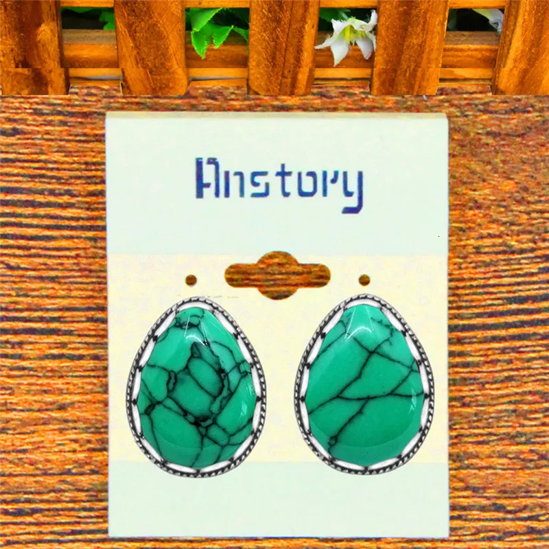 5 Colors Water Drop Stone Earrings Stud Vintage Lady Antique Silver Plated Push-Bback Earrings Fashion Jewelry TE509
