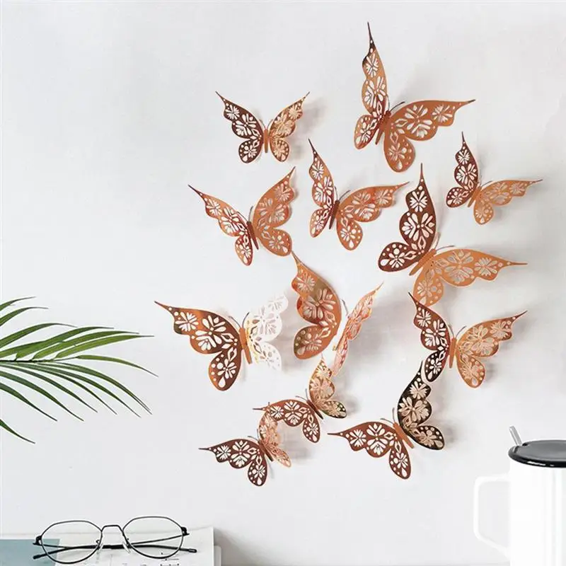 

12PCS 3D Hollow Butterfly Wall Decor Cardboard Butterflies For Wall Bedroom Wedding Home Decoration Accessories