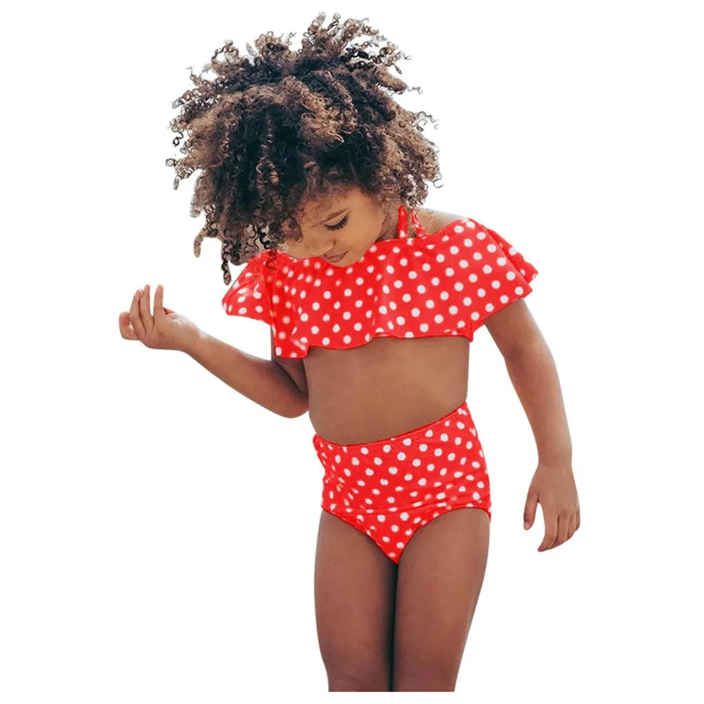 Dot Teenage Girl Bikini Set 2020 High Waist Swimsuit Kids Ruffle Two Piece Children's Swimwear Halter Top Bathing Suit A326 | Спорт и