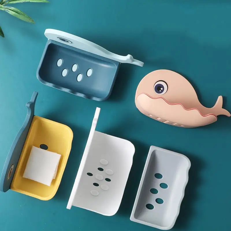 

Soap Rack No Drilling Wall Mounted Drain Non Perforated Double Layer Holder Sponge Dish Accessories Magic Soap Dishes Bathroom