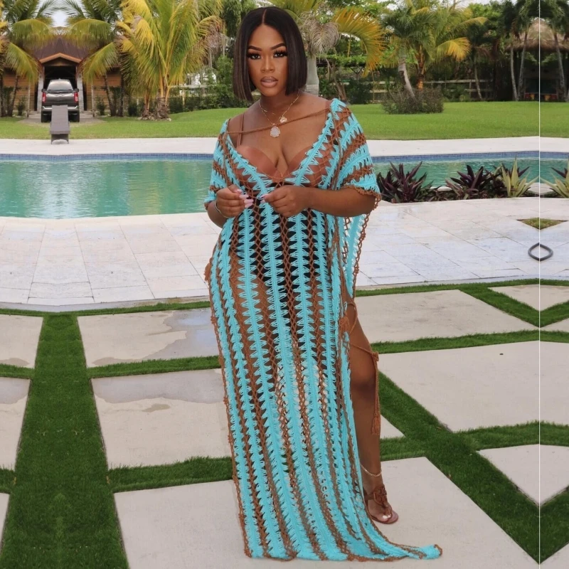 Сексуальная накидка на бикини женская купальник пляжная одежда вязаный Сетчатое