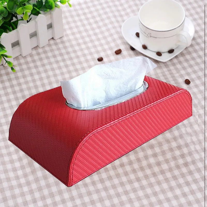 Углеродное волокно узор Кожаный Автомобильный тканевый ящик черный красный блок