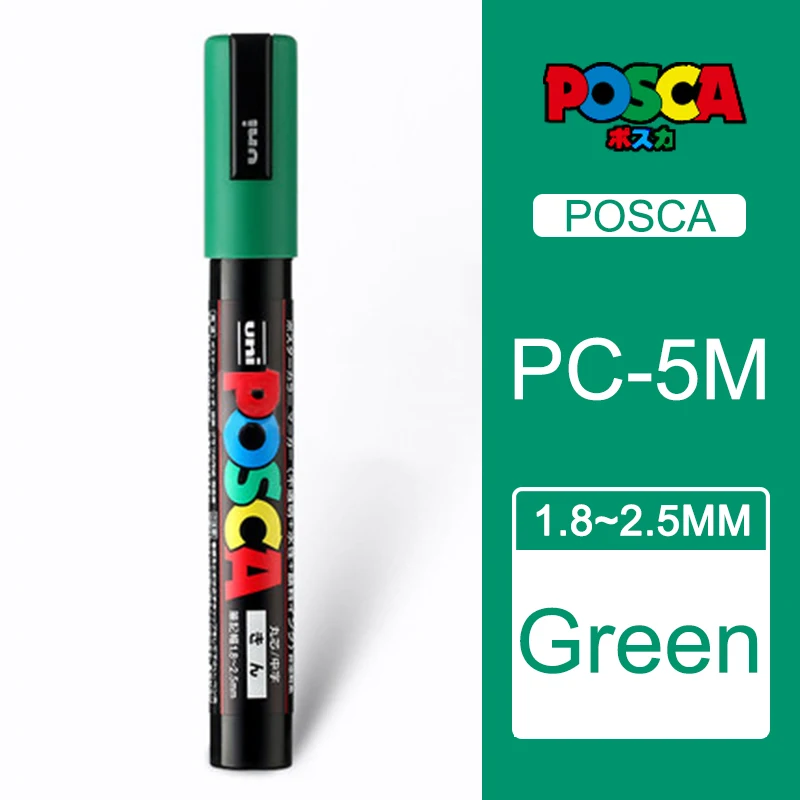1 шт., японские PC-5M маркеры для рисования Uni Posca, средний наконечник, 1,8 мм-2,5 мм, 17 цветов, для школы, офиса, художественного маркера - Цвет: Green