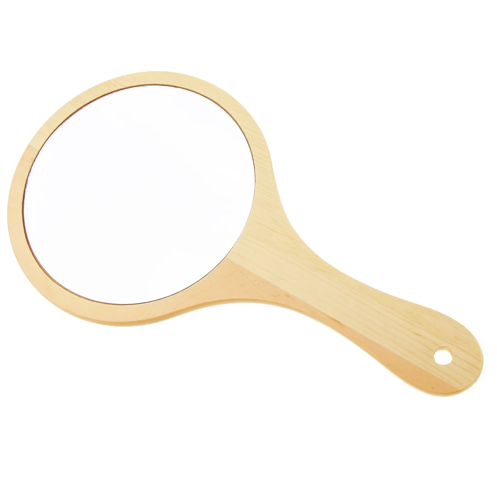 Portable Round Wooden Handheld Compact Makeup Vanity Hand Mirror with Hanging Hole for Bathroom Bedroom | Красота и здоровье