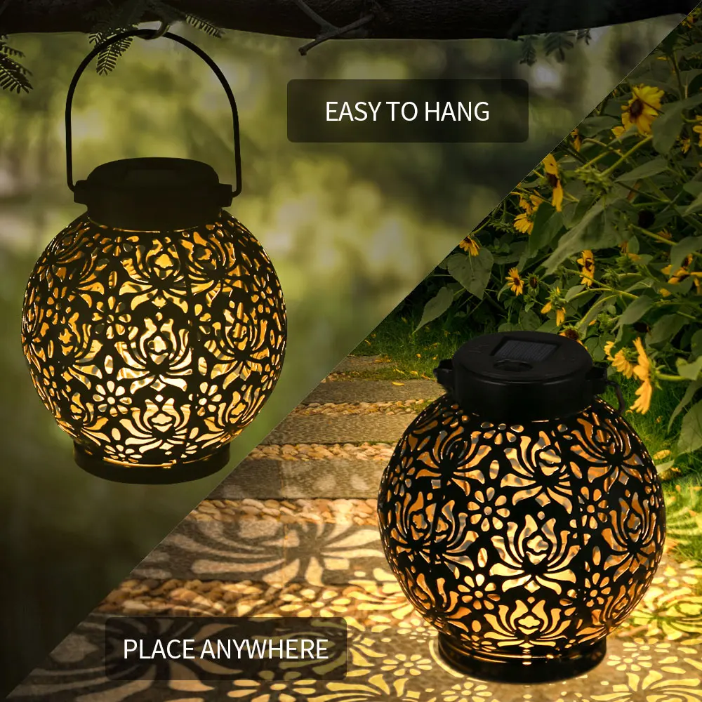 

Solar Lantern Lamp Outdoor Waterproof Garden Solar LED Light Decorative Metal Hanging Lamp For Garden Patio Yard And Table
