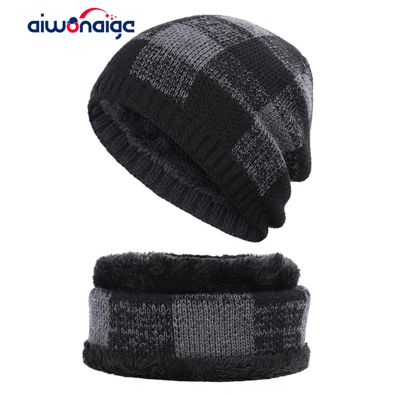 Классическая модная мужская клетчатая шляпа шарф зимняя и женская теплая