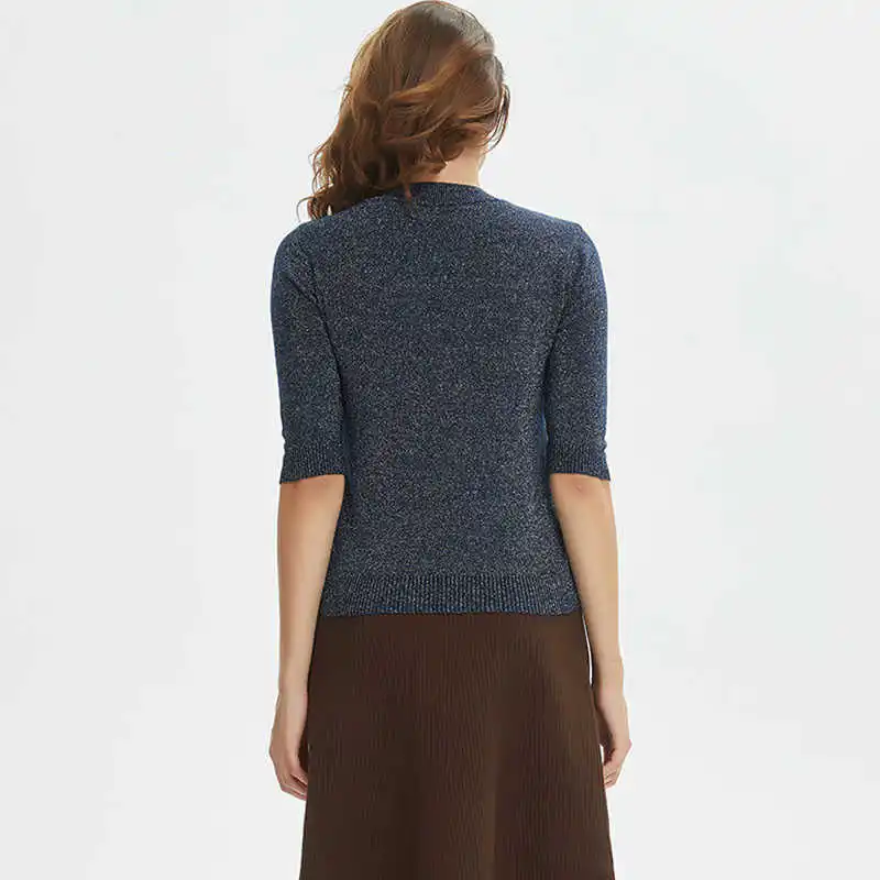 Женский Блестящий джемпер с круглым вырезом черный серый бежевый белый | Женская