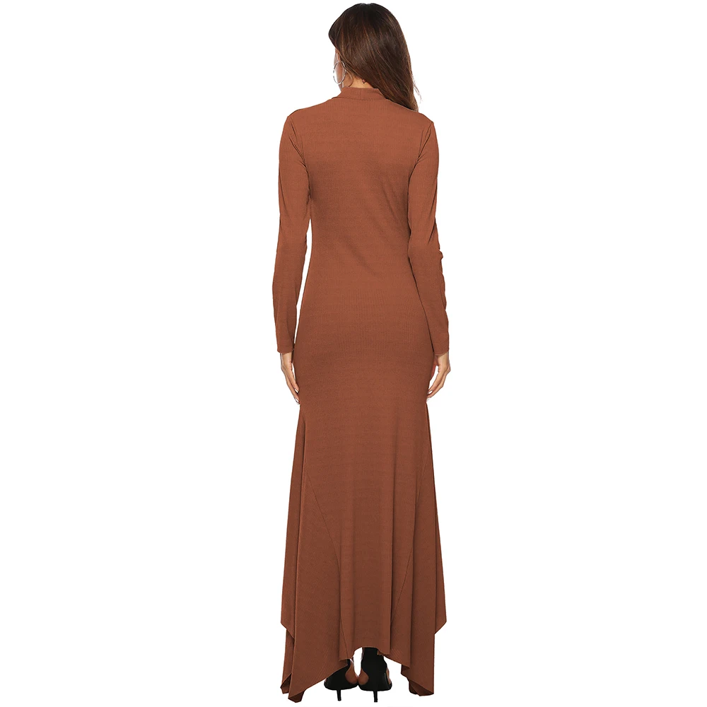 

Women Fashion Maxi Dress High Collar Long-Sleeved Solid Color Dress high Elastic Irregular Long Dress Elegant Party Dresses