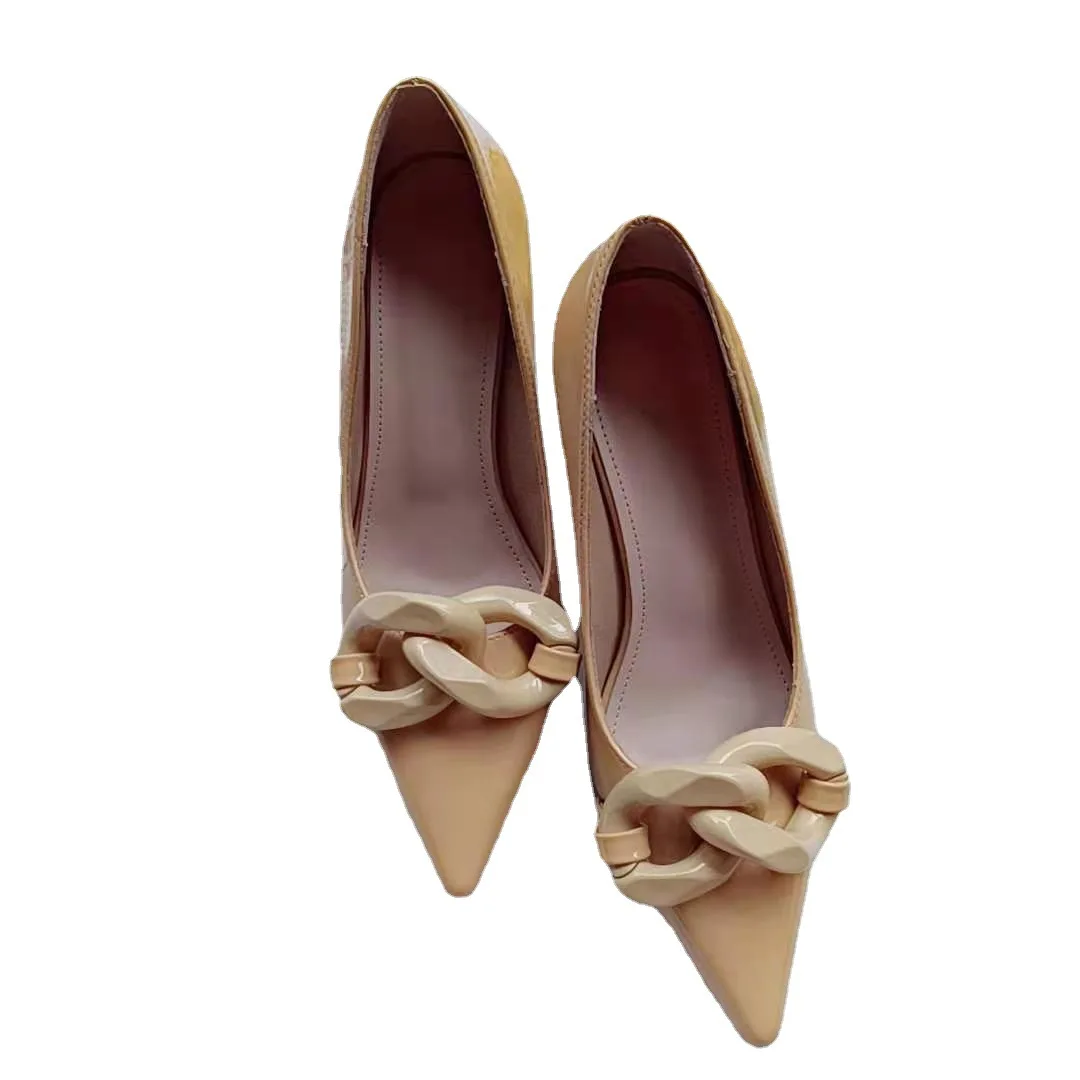 

Женские балетки с острым носком, на плоской подошве, без застежки, с цепочкой и пряжкой, повседневные лоферы, 2021